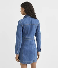 Seamed Denim Zip Mini Pocket Dress Medium Blue Wash