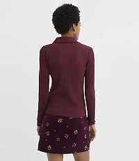 Petite Pointelle Ribbed Polo Top