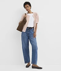 Petite Ribbed Puff Sleeve Cardigan