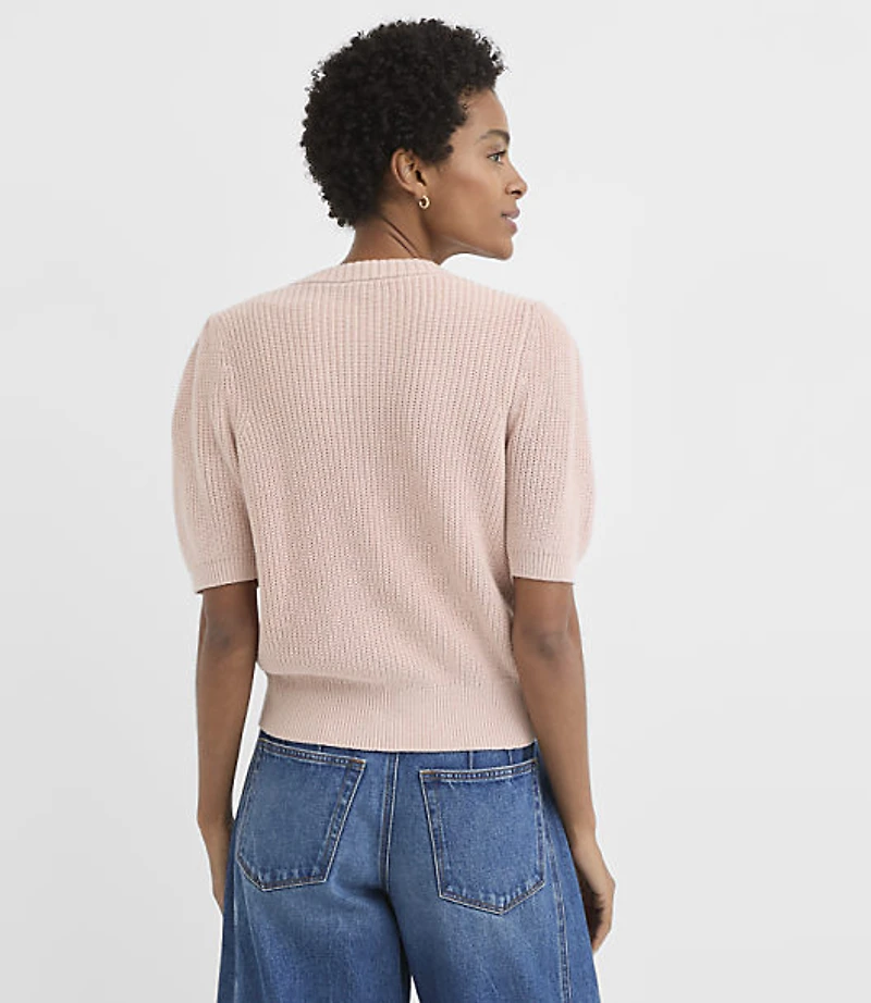 Petite Ribbed Puff Sleeve Cardigan