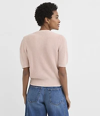 Petite Ribbed Puff Sleeve Cardigan