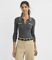 Heathered Tipped Ribbed Henley Sweater