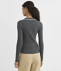 Heathered Tipped Ribbed Henley Sweater