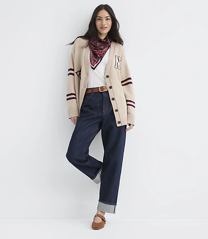 Petite New York Varsity Oversized Boyfriend Cardigan