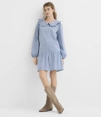 Petite Plaid Ruffle Collar Mini Pocket Dress