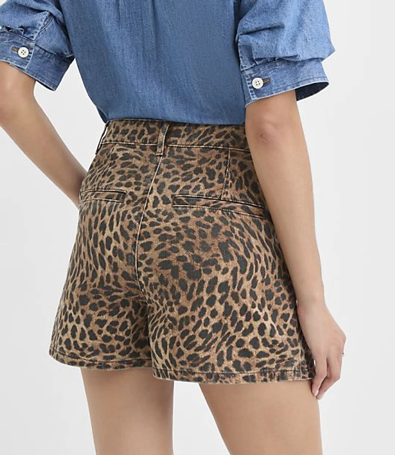 Petite Denim Wrap Skort Leopard Print