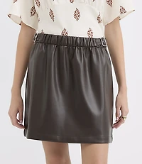 Petite Side Buckle Faux Leather Mini Skirt