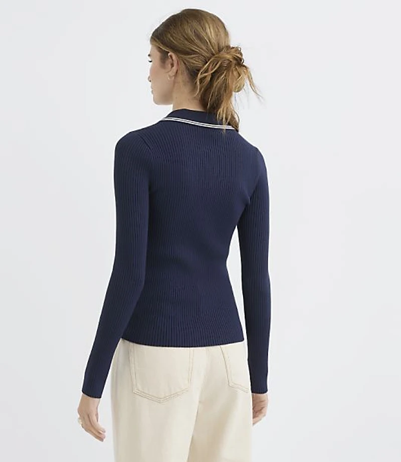 Petite Tipped Ribbed Henley Sweater