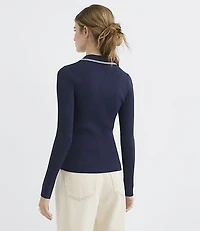 Petite Tipped Ribbed Henley Sweater