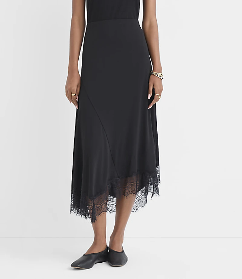 Lace Hem Jersey Midi Skirt
