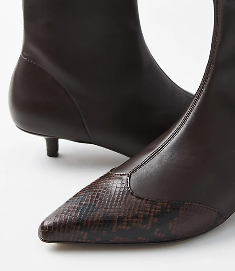 Snake Print Tipped Kitten Heel Booties
