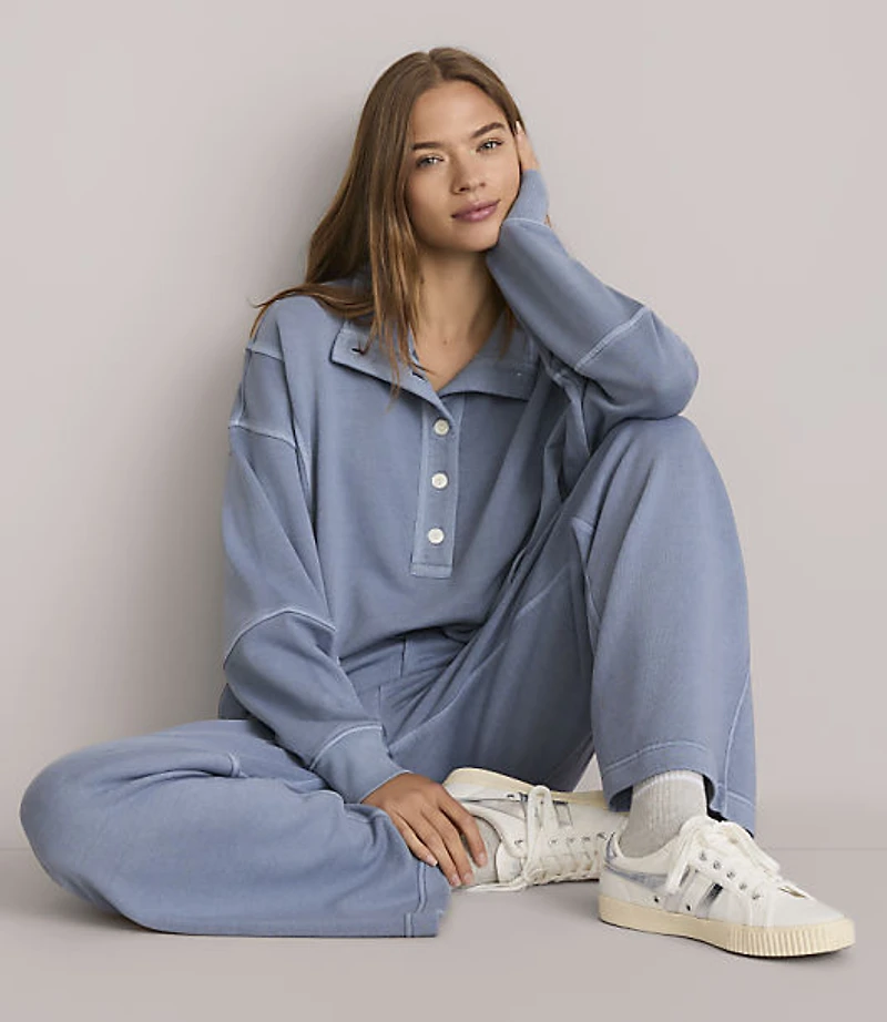 Petite Lou & Grey Denim Washed Terrysoft Henley Pocket Top