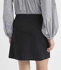 Faux Leather Buckle Ponte Mini Wrap Skirt