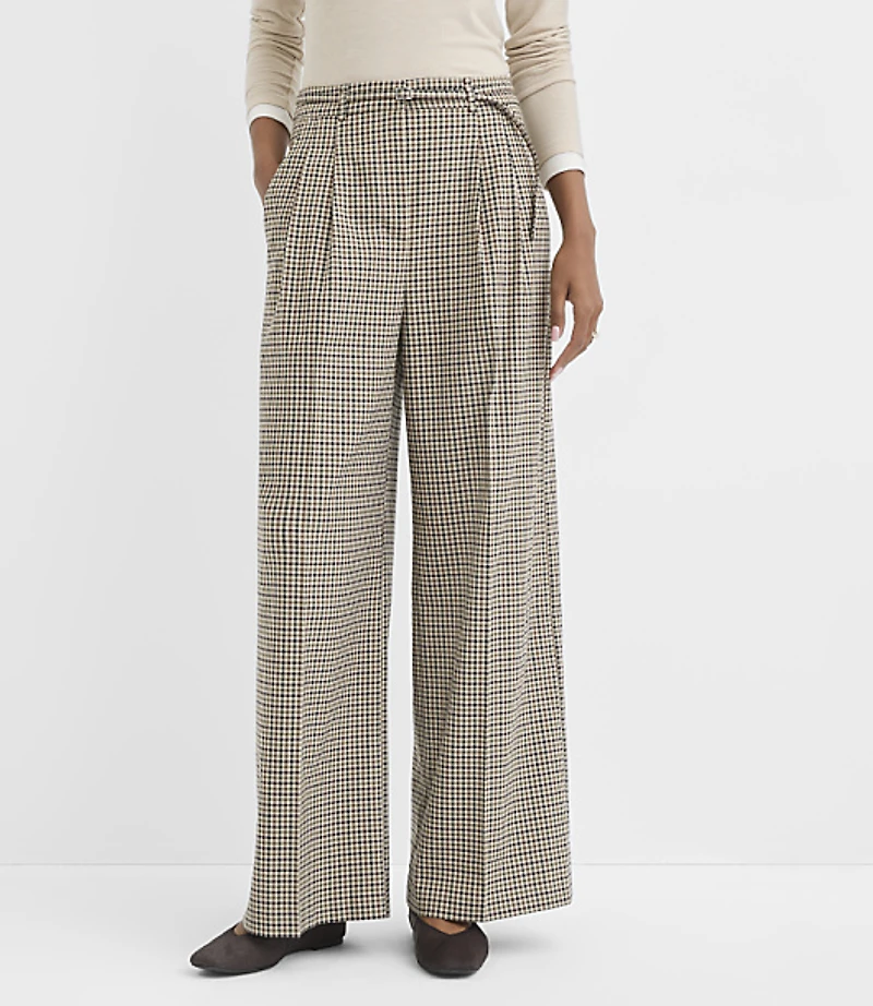 Belted Slouchy Trouser Pants Plaid