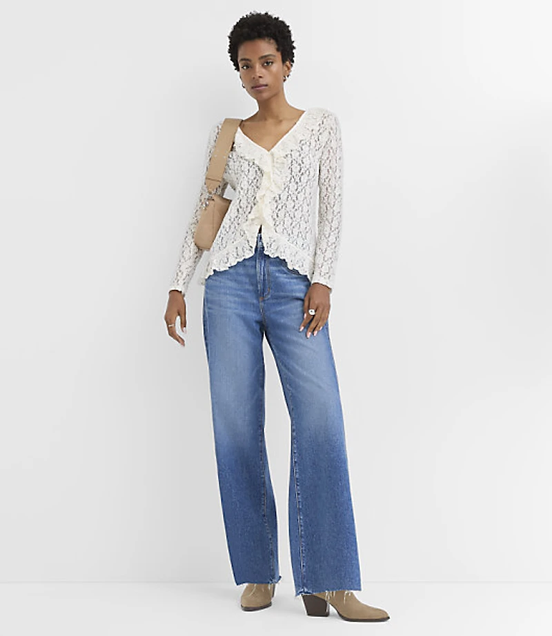 Petite Floral Lace Ruffle Top