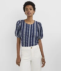 Eyelet Striped Puff Sleeve Top