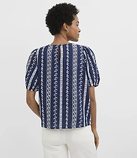 Eyelet Striped Puff Sleeve Top