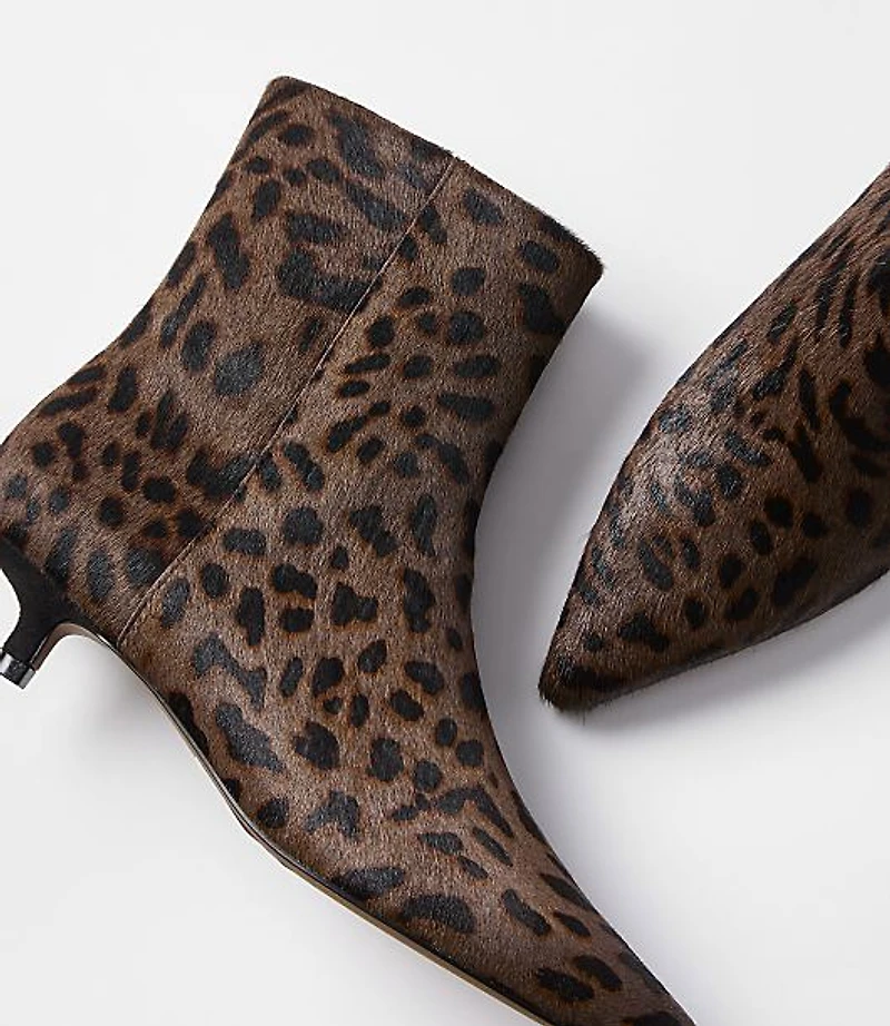 Leopard Print Hair Calf Kitten Heel Booties