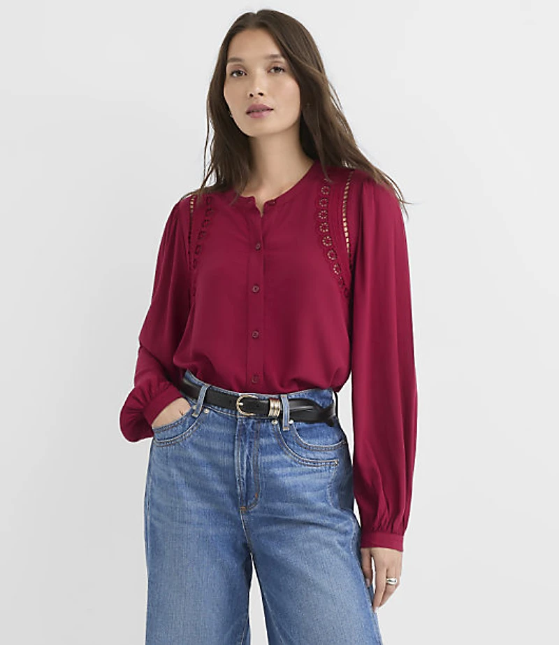 Floral Eyelet Shoulder Blouse