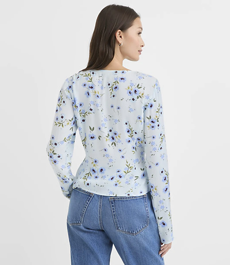 Petite Bouquet Lace Trim V-Neck Blouse