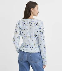 Petite Bouquet Lace Trim V-Neck Blouse