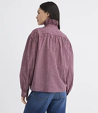 Petite Plaid Ruffle Neck Blouse
