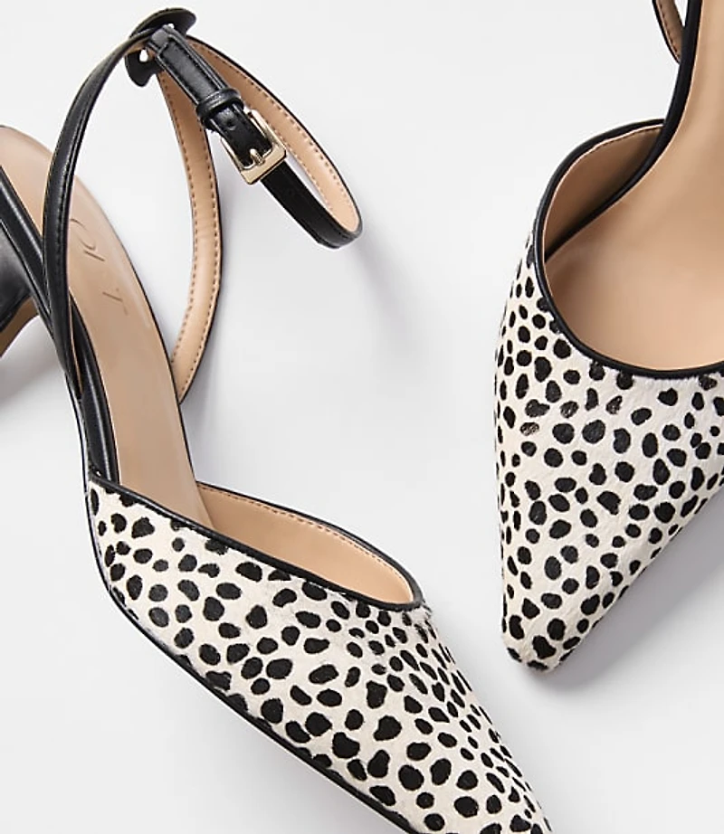 Spotted Hair Calf Ankle Strap Kitten Heels