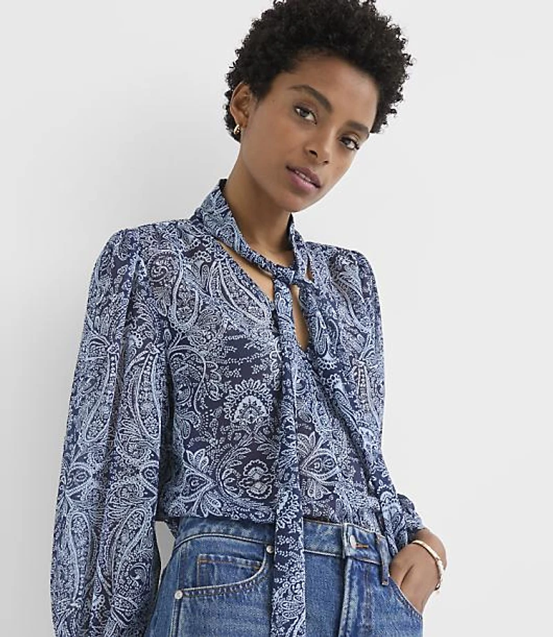 Paisley Button Bow Blouse