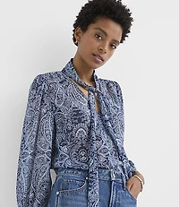 Paisley Button Bow Blouse