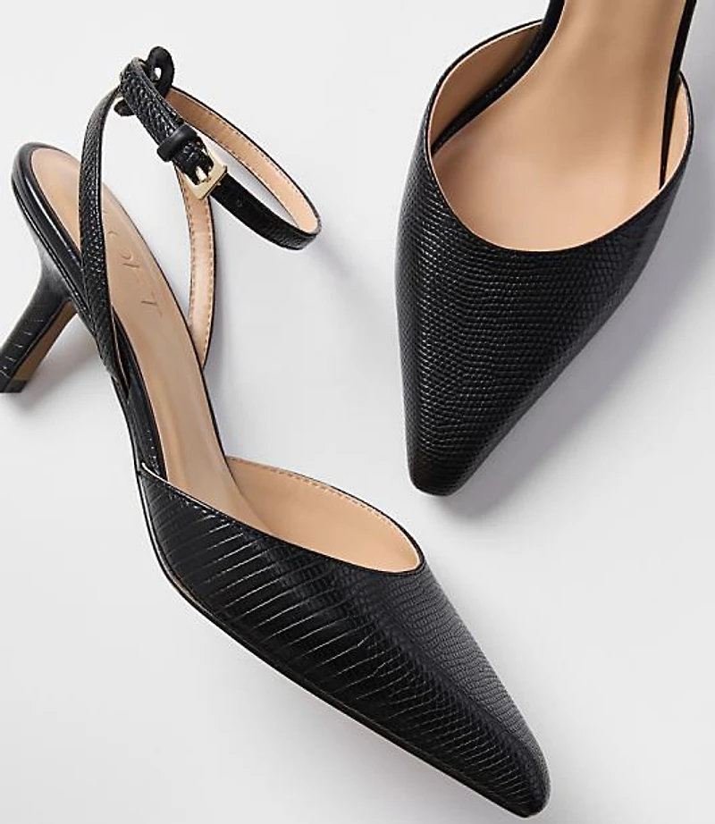 Snake Print Embossed Ankle Strap Kitten Heels