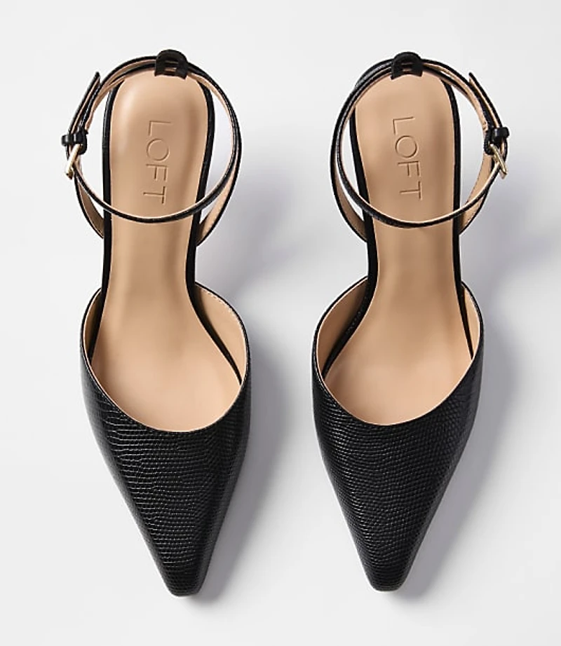 Snake Print Embossed Ankle Strap Kitten Heels