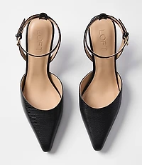 Snake Print Embossed Ankle Strap Kitten Heels