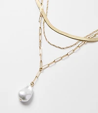 Pearlized Herringbone Chain Layered Necklace Set