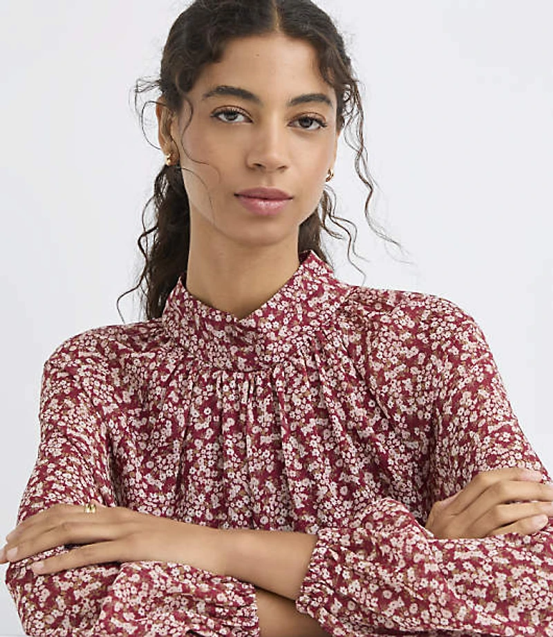 Petite Garden Peplum Mock Neck Blouse