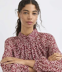 Petite Garden Peplum Mock Neck Blouse