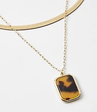Tortoiseshell Print Pendant Layered Necklace Set