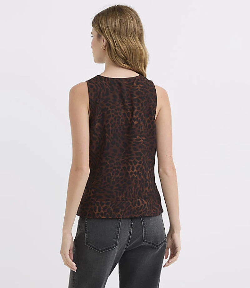 Leopard Print Tie Ruffle Shell