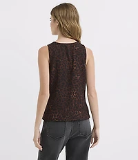 Leopard Print Tie Ruffle Shell