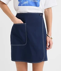 Petite Topstitched Mini Wrap Pocket Skirt
