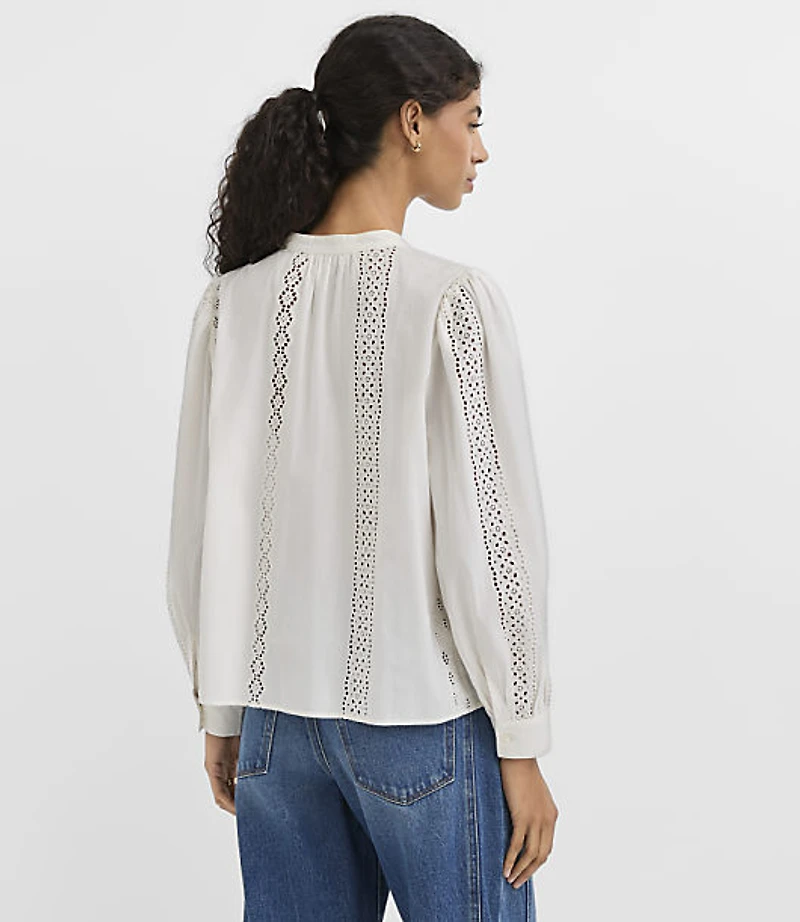 Petite Eyelet Striped Blouse