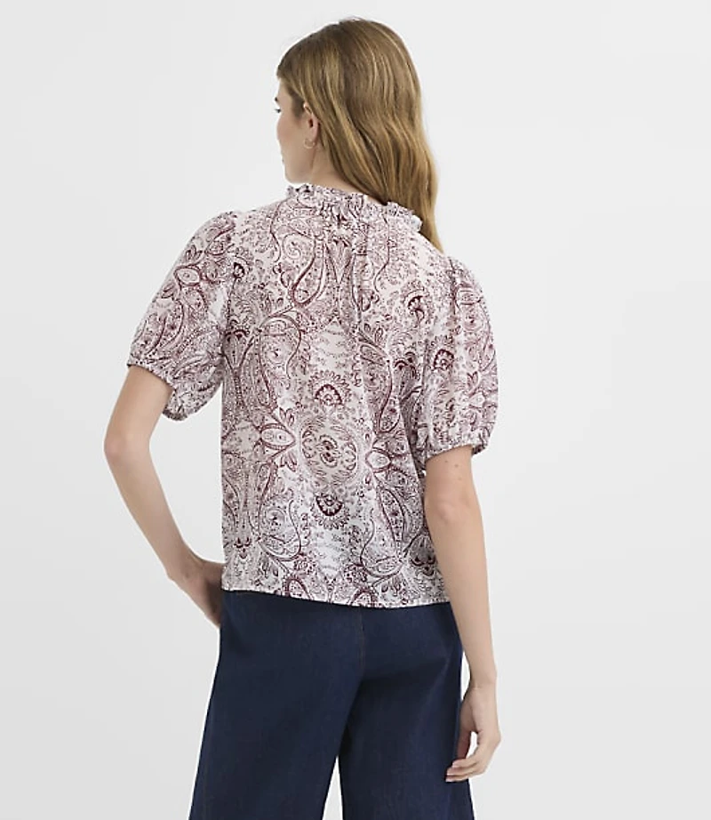 Petite Paisley Pintucked Puff Sleeve Blouse