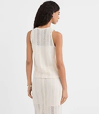Petite Crochet Button V-Neck Top