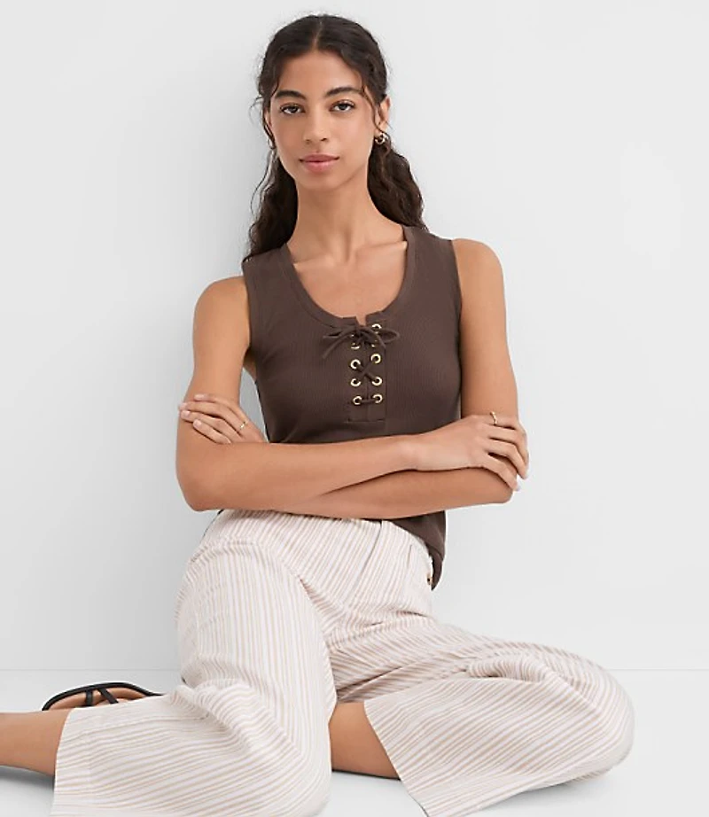 Petite Lace Up Perfect Ribbed Scoop Neck Tank Top