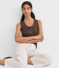 Petite Lace Up Perfect Ribbed Scoop Neck Tank Top