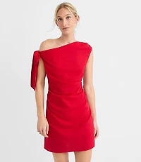 Petite LOFT Beach Linen Cotton Shoulder Tie Ruched Mini Dress