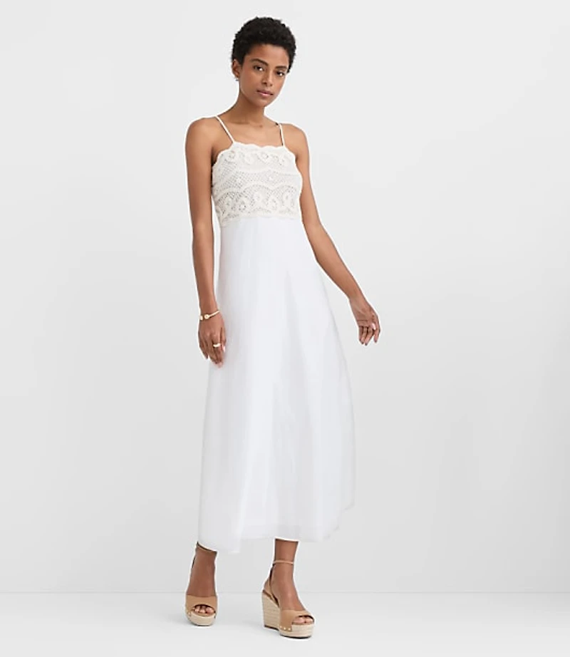Petite Crochet Linen Cotton Strappy Midi Dress