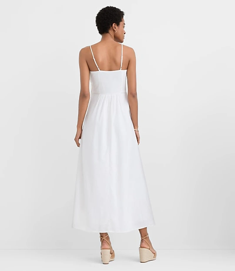 Petite Crochet Linen Cotton Strappy Midi Dress