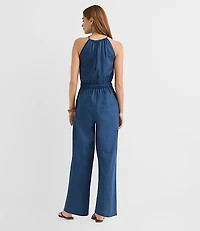Petite LOFT Beach Rope Tie Linen Cotton Halter Jumpsuit