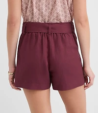 Belted Patch Pocket Shorts Linen Blend