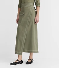 Topstitched Midi Pocket Wrap Skirt